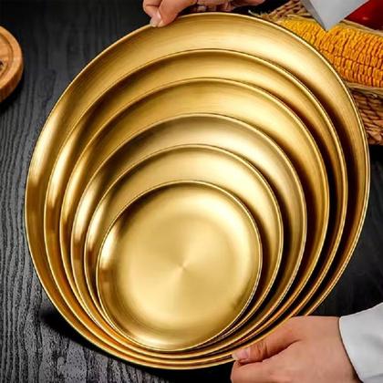 Imagem de Bandeja Dourada Travessa De Servir Inox Luxo 45 Cm Frigopro