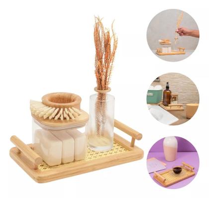 Imagem de Bandeja em bambu Retangular Palhinha c/ alça 25 cm - Mimo Style