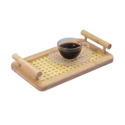 Imagem de Bandeja em bambu Retangular Palhinha c/ alça 25 cm - Mimo Style