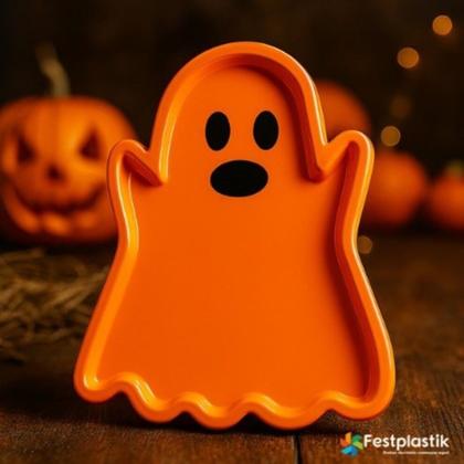 Imagem de Bandeja em formato de Fantasminha Laranja  Festa Halloween  Valor Unitário