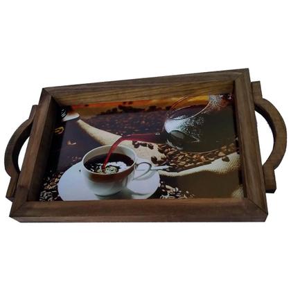 Imagem de Bandeja em Madeira Suporte Bebidas e Café Decorativa - Coffe Black