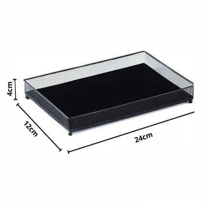 Imagem de Bandeja Em Metal Preto C/ Vidro Espelhado 11980 4x24x12cm Mart