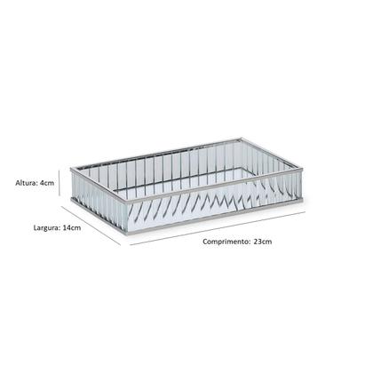 Imagem de Bandeja em Vidro Canelado Com Espelho e Borda Metal Prata 23x14 cm