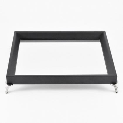 Imagem de Bandeja Espelhada Lavabo Banheiro "P" madeira cor PRETA 17x22x4cm pés de metal prateado/cromado