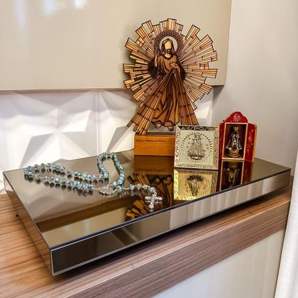 Imagem de Bandeja Espelho Bronze Decorativa Retangular Flutuante Sem Borda 30x50 Cm