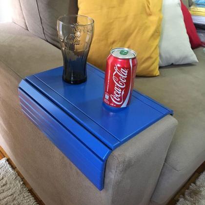 Imagem de Bandeja Esteira Para Braço De Sofá Porta Copo Reto Azul
