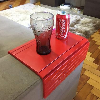 Imagem de Bandeja Esteira Para Braço de Sofá Porta Copo Reto Vermelho