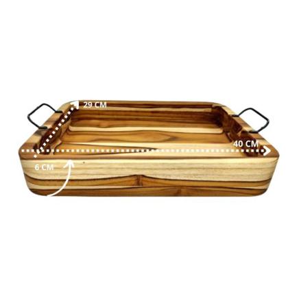Imagem de Bandeja Gamela Retangular Com Borda Alta E Alças Em Madeira