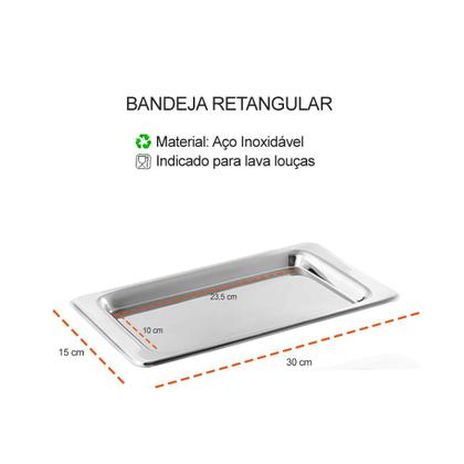 Imagem de Bandeja Inox Retangular 30cm Cafe Cha Bar Cafeteria 4un