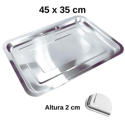 Imagem de Bandeja Inox Retangular Rasa 45 X 35 Multi Uso Servir Grande