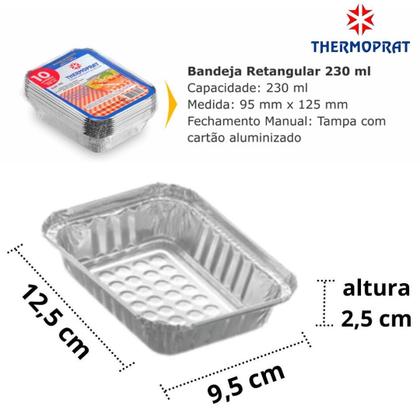 Imagem de Bandeja Marmitinha Alumínio Retangular Descartável com Tampa Thermoprat - 230ml - CX 200 Unidades