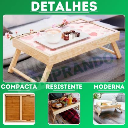 Imagem de Bandeja Mesa De Cafe Com Pezinhos Para Café Da Manhã na Cama e Sofá