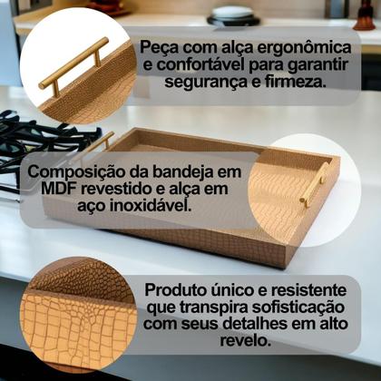 Imagem de Bandeja Multiuso Suporte Decorativo Servir Com Alça Dourada
