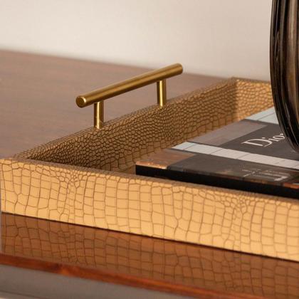 Imagem de Bandeja Multiuso Suporte Decorativo Servir Com Alça Dourada