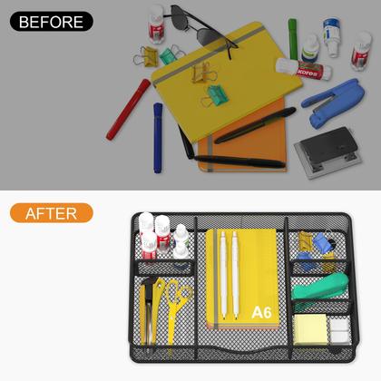 Imagem de Bandeja organizadora de gavetas de mesa VyGrow Metal Mesh, pacote com 2 unidades, preta