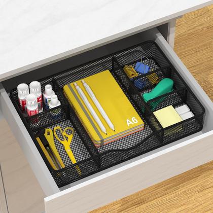 Imagem de Bandeja organizadora de gavetas de mesa VyGrow Metal Mesh, pacote com 2 unidades, preta