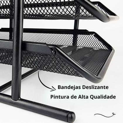 Imagem de Bandeja Organizadora de Mesa de Escritório Grande com Quatro Prateleiras para Papel e Documentos A4 Sulfite Preto