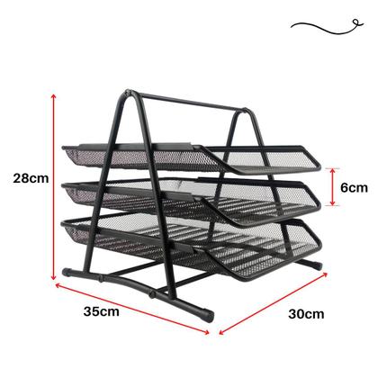 Imagem de Bandeja Organizadora de Mesa de Escritório Tripla Com Prateleiras para Papel e Documentos A4 Sulfite Preto