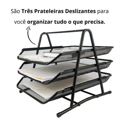 Imagem de Bandeja Organizadora de Mesa de Escritório Tripla Com Prateleiras para Papel e Documentos A4 Sulfite Preto