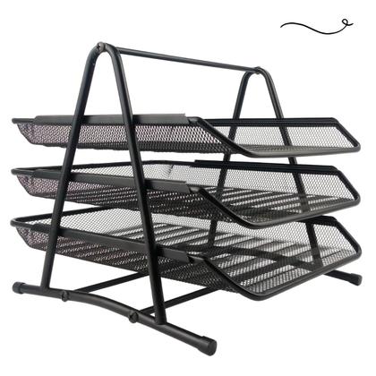 Imagem de Bandeja Organizadora de Mesa de Escritório Tripla Com Prateleiras para Papel e Documentos A4 Sulfite Preto