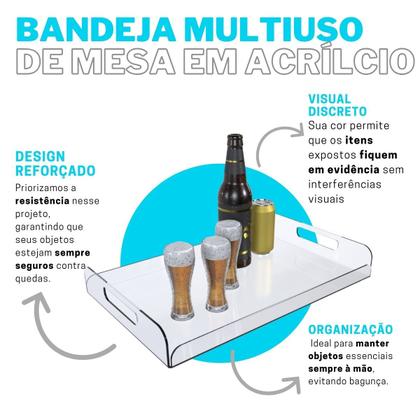 Imagem de Bandeja Organizadora de Mesa Porta Copos Café da Manhã Multiuso em Acrílico