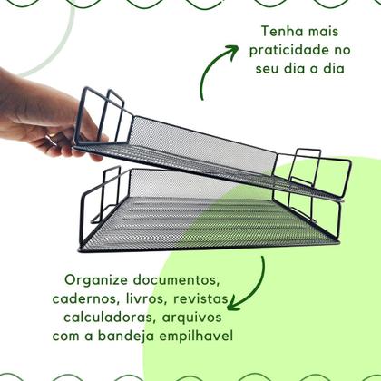 Imagem de BANDEJA ORGANIZADORA EMPILHAVEL PORTA ARQUIVO PRETO Kit 8un