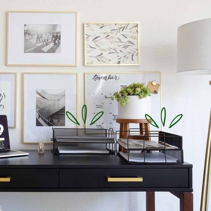 Imagem de BANDEJA ORGANIZADORA EMPILHAVEL PORTA ARQUIVO PRETO Kit 8un