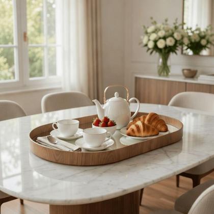 Imagem de Bandeja Oval De Madeira Para Servir Café Para Visitas