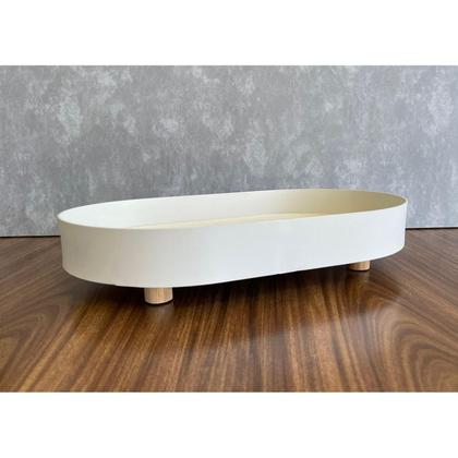 Imagem de Bandeja Oval em Madeira e Metal Off White 40 cm