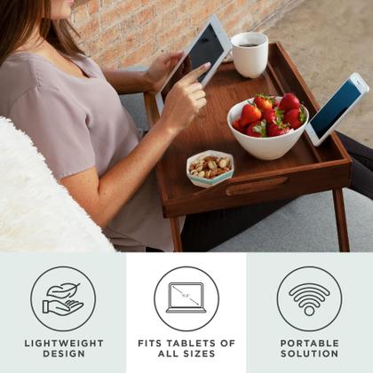 Imagem de Bandeja para cama Rossie Home de bambu extragrande com suporte para celular