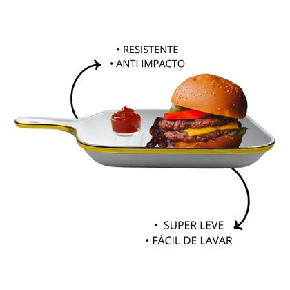 Imagem de Bandeja para Servir Branca e Dourada com Cabo 23x23cm
