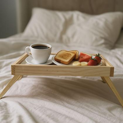 Imagem de Bandeja Para Servir Café Na Cama Madeira Com Pés Dobráveis Mesinha Para Notebook Compacta E Leve