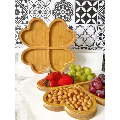 Imagem de Bandeja Petisqueira Coração Tábua Madeira Bambu 4 Divisões