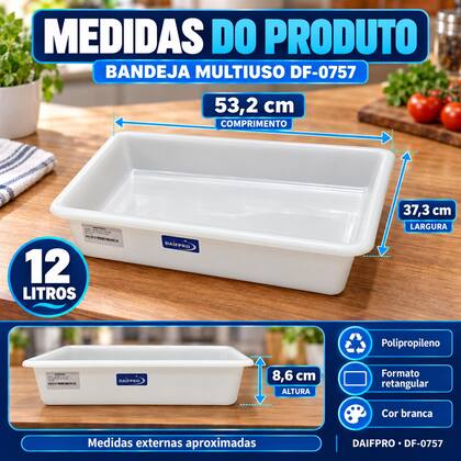 Imagem de Bandeja Plástica Retangular Bioprátika Multi Uso 12 Litros
