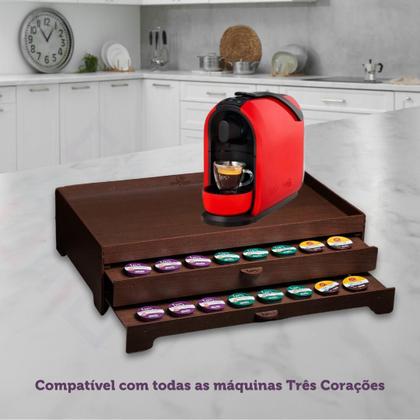 Imagem de Bandeja porta capsula cantinho do café grande mdf reforçado com 2 gavetas organizador apoio xicara chá cafeteira