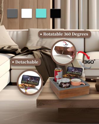 Imagem de Bandeja porta-copos de sofá Hitseon Handy Silicone Acacia Wood White