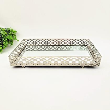 Imagem de Bandeja Prata 34X20X5Cm Com Espelho Retangular