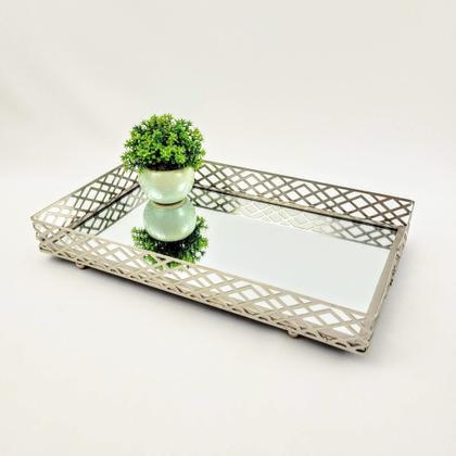 Imagem de Bandeja Prata 34X20X5Cm Com Espelho Retangular