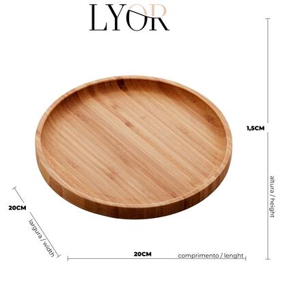 Imagem de Bandeja Prato Redonda de Bambu Madeira 20cm Lyor