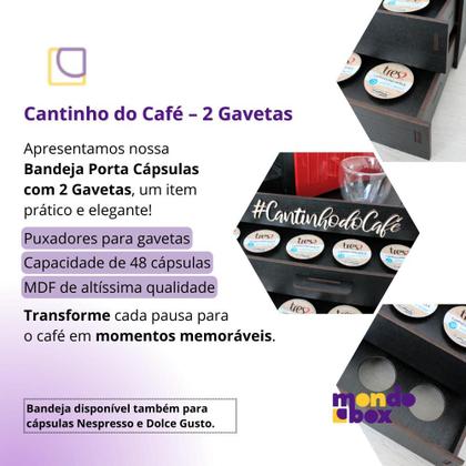 Imagem de Bandeja Preta Porta Capsula Café Tres Corações 2 Gavetas Mdf