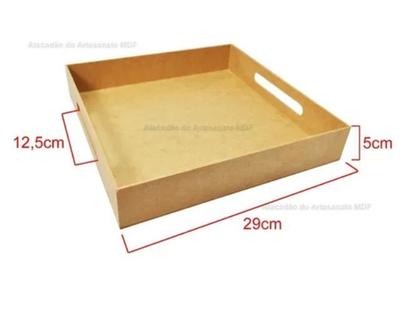 Imagem de Bandeja Quadrada com Alça Lateral 29x29x5 Mdf Madeira