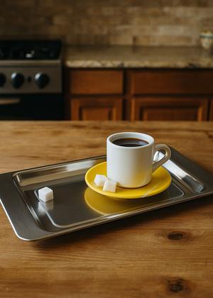 Imagem de Bandeja Rasa Pop De Aço Inox Forma Para Servir Café 30cm