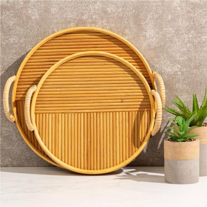 Imagem de Bandeja Rattan Circular com Alça Grande 30cm - Copa e Cia