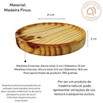 Imagem de Bandeja Redonda 21cm Prato Servir Petisqueira Madeira Decor