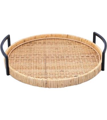 Imagem de Bandeja Redonda 37cm Por 35cm De Fibra Natural Com Alça Bali