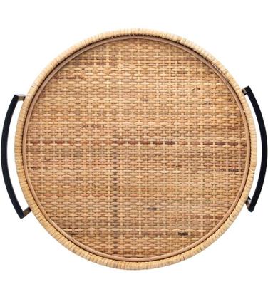Imagem de Bandeja Redonda 37cm Por 35cm De Fibra Natural Com Alça Bali