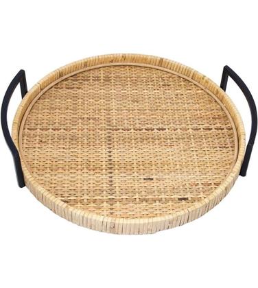 Imagem de Bandeja Redonda 37cm Por 35cm De Fibra Natural Com Alça Bali