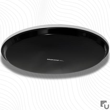 Imagem de Bandeja Redonda Antiderrapante De Plástico Borda Aço Inox Para Bar Restaurante Garçom 40cm Uny Home