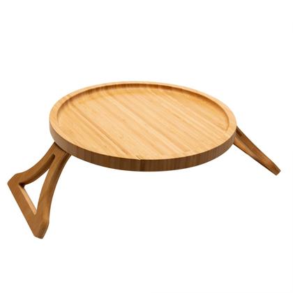 Imagem de Bandeja Redonda Dobrável Para Braço De Sofá Lyor 25cm Bambu