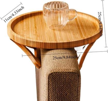 Imagem de Bandeja Redonda Dobrável Para Braço De Sofá Lyor 25cm Bambu